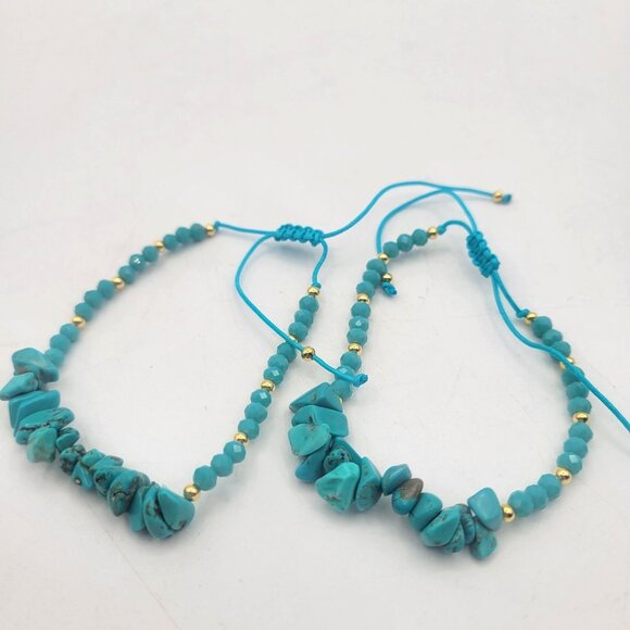 Turquoise Chip Bead Handmade Artisan Beaded Bracelets Lot of 2 Adjustable - Picture 1 of 7